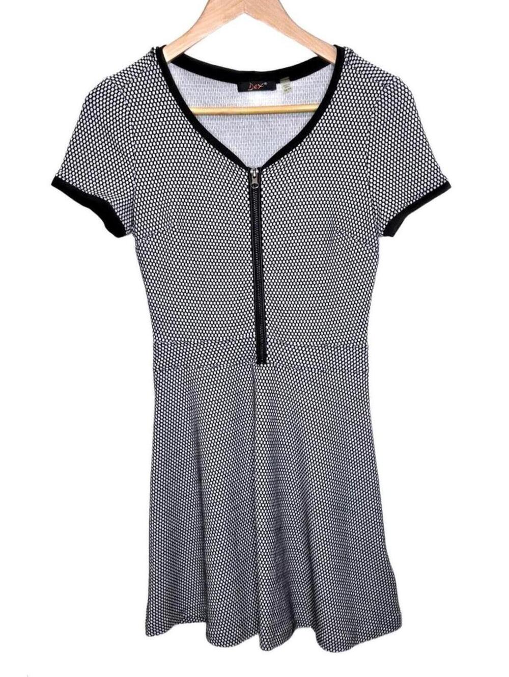 Dex Fit & Flare Mini Dress - Front Zip - Micro Geometric Print XS
